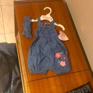 infant denim romper w/ headband